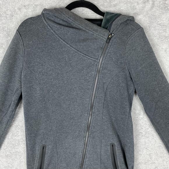 Athleta Jacket Womens Extra Small Gray Asymmetrical Zip Hooded Fleece Lined - Picture 2 of 16